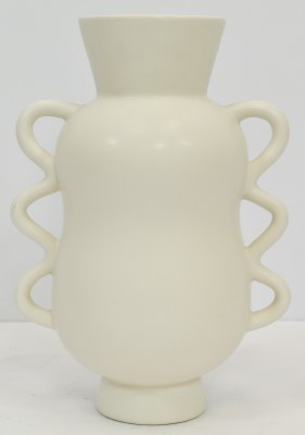 10" White Ceramic Two Squiggle Handle Vase
