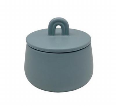 5" Round Blue Ceramic Box With an Arch Handle