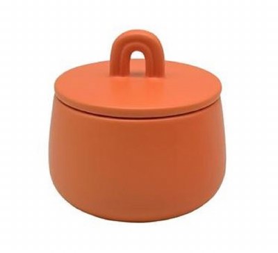 5" Round Orange Ceramic Box With an Arch Handle