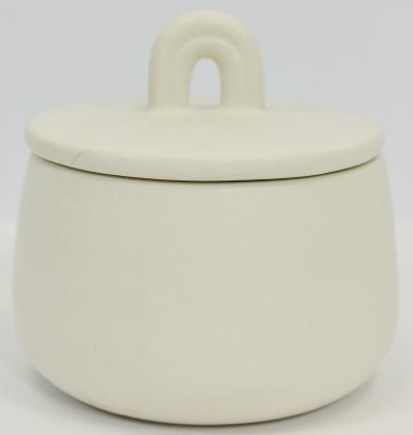 5" Round White Ceramic Box With an Arch Handle