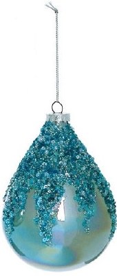 4" Aqua and Blue Beaded Glass Drop Ornament