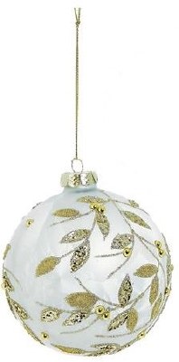 3" White and Gold Leaf Glass Ball Ornament