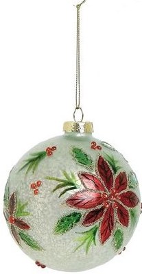 3" Red Poinsettia Glass Ball Ornament