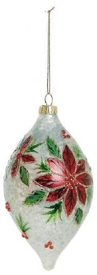 4" Red Poinsettia Glass Diamond Ornament