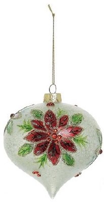 3" Red Poinsettia Glass Onion Ornament