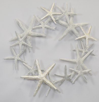 24" Round White Capiz Starfish Wreath Coastal Wall Art Plaque