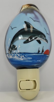 Dolphin Swimming Painted on a Shell Night Light
