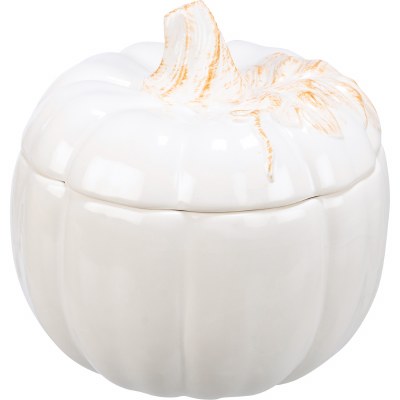 6" White Ceramic Pumpkin Jar Fall and Thanksgiving Decoration