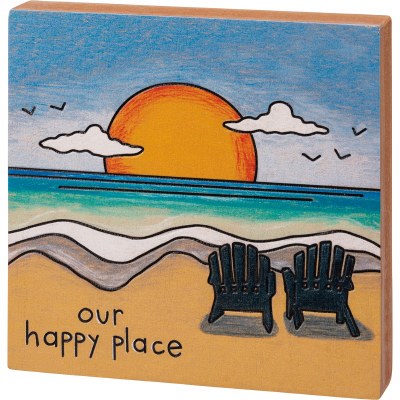 6" Sq Multicolor "Our Happy Place" Plaque