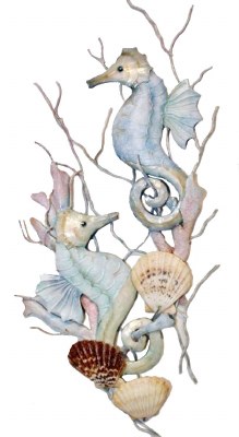 20" x 9" Multipastel Two Seahorses With Shells Capiz Wall Plaque