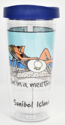 16 Oz Sanibel Island "I'm in a Meeting" Tall Tumbler With a Blue Lid