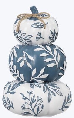 8" One Blue Pumpkin and Two White Pumpkins Stack  Fall and Thanksgiving Decoration