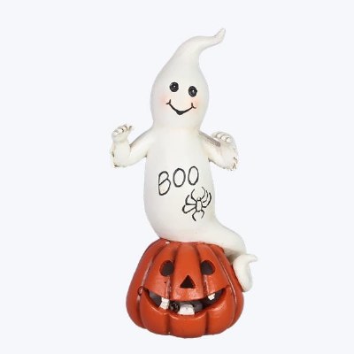 8" LED Ghost Sitting on a Pumpkin Halloween Decoration