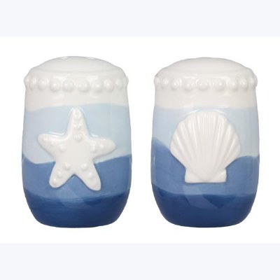 3" Blue and White Shells Salt and Pepper Shakers