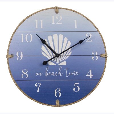 16" Round Blue "Beach Time" Wall Clock