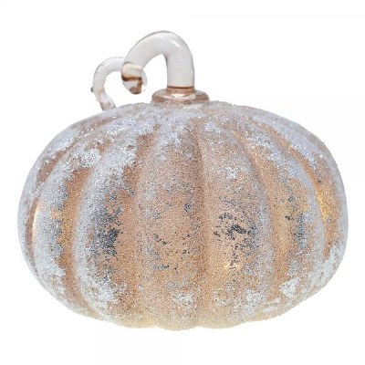 5" LED Taupe and Silver Glass Pumpkin Fall and Thanksgiving Decoration
