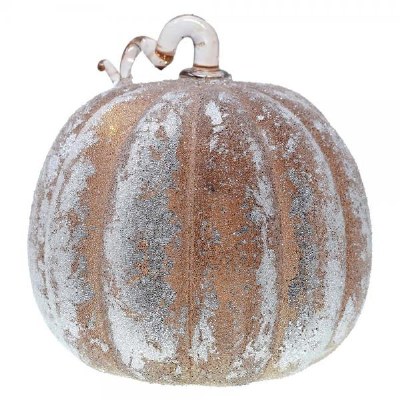 6" LED Taupe and Silver Glass Pumpkin Fall and Thanksgiving Decoration