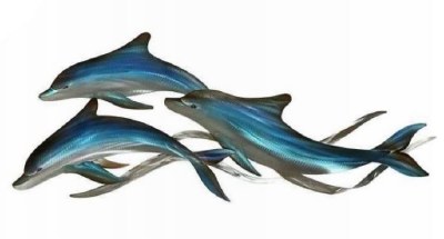 31" Blue Dolphin Trio Coastal Metal Wall Art Plaque