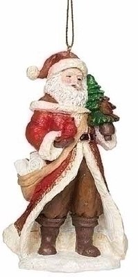 5" Santa Holding a Tree Resin Ornament