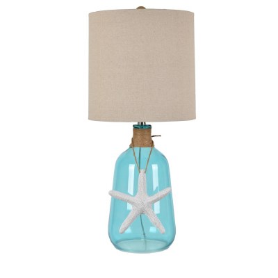 29" Blue Glass Lamp With Starfish