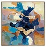 30" Sq Multicolor and Blue Abstract Framed Canvas