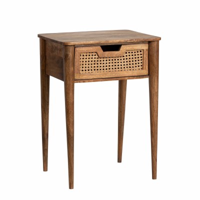 18" Brown One Wicker Drawer Wood End Table