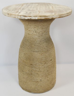 18" Round Distressed White Wood Top and Jute Base End Table