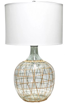 33" Green Glass and Wicker Net Table Lamp