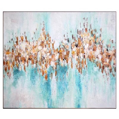 60" x 70" Turquoise and Copper Abstract Framed Canvas