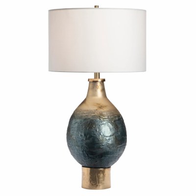 32" Gold and Blue Glass Lamp