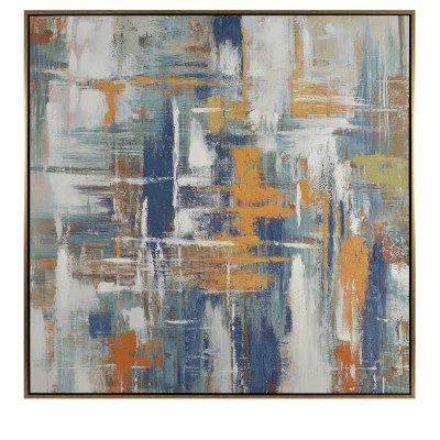59" Sq Blue and Terracotta Abstract Framed Canvas
