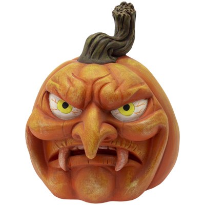 6" Orange Fanged Face Pumpkin Halloween Decoration