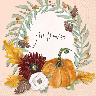 Fall Flowers and Pumpkin "Give Thanks" Lunch Napkin Fall and Thanksgiving
