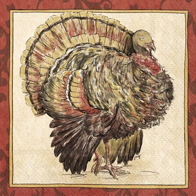 Painterly Turkey Beverage Napkin Fall and Thanksgiving