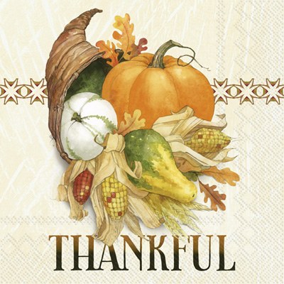 "Thankful" Cornucopia Lunch Napkin Fall and Thanksgiving