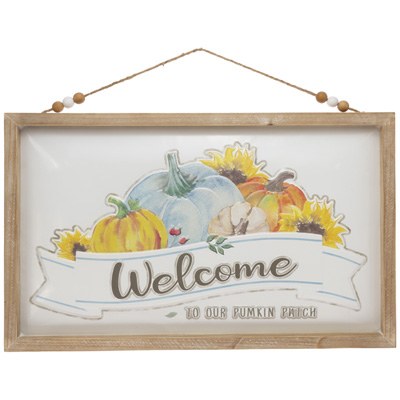 12" x 19" "Welcome" Blue Pumpkin Wall Plaque Fall and Thanksgiving Decoration