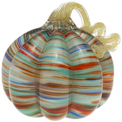 6" Multicolor Stripes Glass Pumpkin Fall and Thanksgiving Decoration