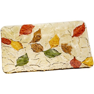 9" x 14" Fall Leaves Glass Platter Fall and Thanksgiving