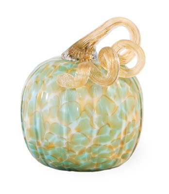 5.5" Green and Gold Glass Pumpkin  Fall and Thanksgiving Decoration