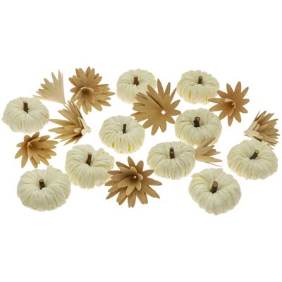 Box of Ten 2.5" White Pumkins and Flowers Fall and Thanksgiving Decoration