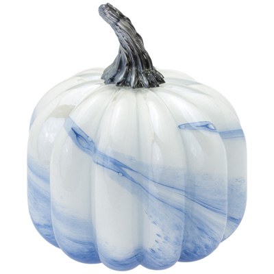 6.5" White and Blue Swirl Glass Pumpkin Fall and Thanksgiving Decoration