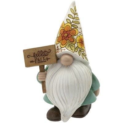 7" Fall Flower Hat Gnome Holding a Sign