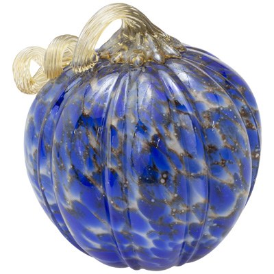 6.5" Blue and Gold Glass Pumpkin Fall and Thanksgiving Decoration