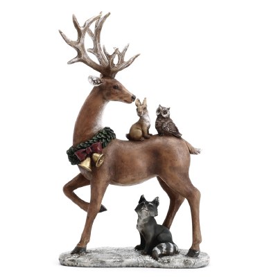 13" Resin Deer With Animals Statue