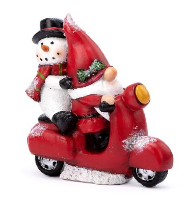 6" Gnome and a Snowman Riding a Vespa