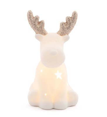 5" LED Ceramic White Deer Sitting