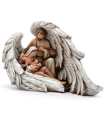 8" Holy Family in Angel Wings Resin Statue
