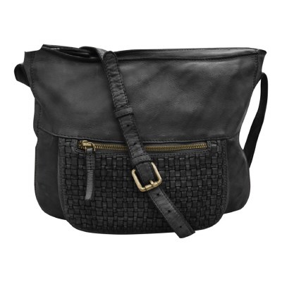 10" x 12" Black Washed Woven Medium Shoulder Bag