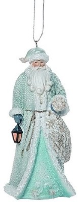 4" Blue Santa Holding a Sack and Shells Ornament