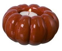 3" Dark Orange Ceramic Pumpkin Tea Light Fall and Thanksgiving Decoration